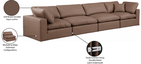 Farrah 158" Brown Vegan Leather Upholstered Sofa, 4-Piece