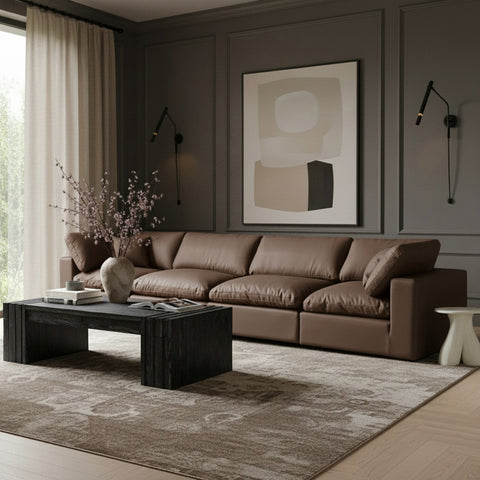 Farrah 158" Brown Vegan Leather Upholstered Sofa, 4-Piece