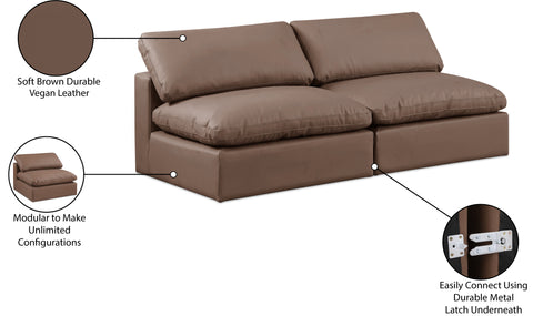 Farrah 78" Brown Vegan Leather Upholstered Armless Sofa, 2-Piece