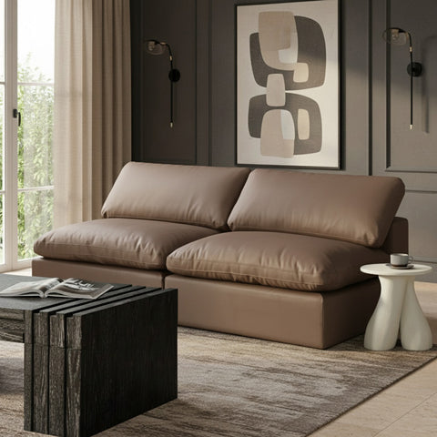 Farrah 78" Brown Vegan Leather Upholstered Armless Sofa, 2-Piece