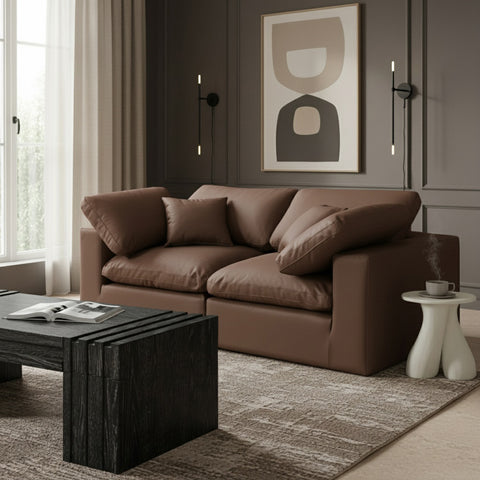 Farrah 80" Brown Vegan Leather Upholstered Sofa, 2-Piece