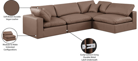 Farrah 119" Brown Vegan Leather Upholstered Sectional, 4-Piece (Style 2)
