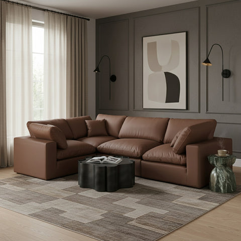 Farrah 119" Brown Vegan Leather Upholstered Sectional, 4-Piece (Style 3)