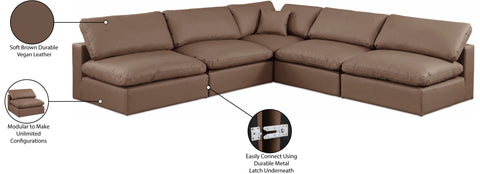 Farrah 118" Brown Vegan Leather Upholstered Sectional, 5-Piece