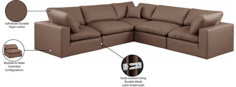 Farrah 119" Brown Vegan Leather Upholstered Sectional, 5-Piece