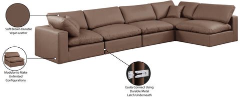 Farrah 158" Brown Vegan Leather Upholstered Sectional, 5-Piece (Style 2)