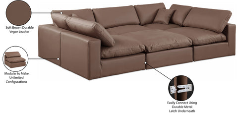 Farrah 119" Brown Vegan Leather Upholstered Sectional, 6-Piece