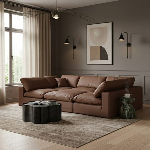 Farrah 119" Brown Vegan Leather Upholstered Sectional, 6-Piece