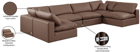 Farrah 158" Brown Vegan Leather Upholstered Sectional, 6-Piece (Style 3)