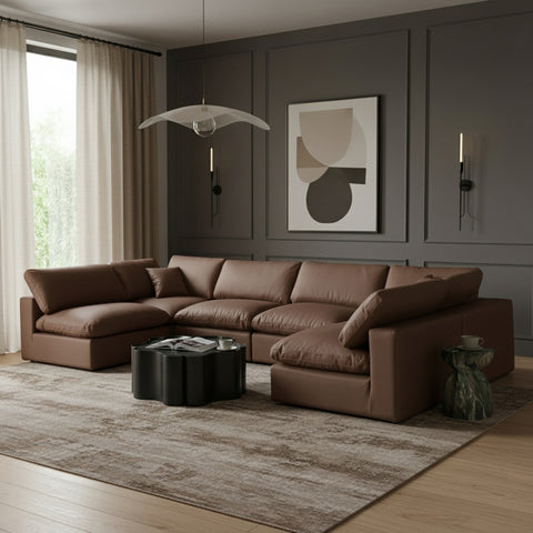 Farrah 158" Brown Vegan Leather Upholstered Sectional, 6-Piece (Style 3)