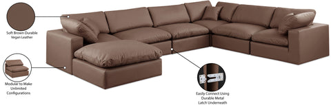 Farrah 158" Brown Vegan Leather Upholstered Sectional, 7-Piece