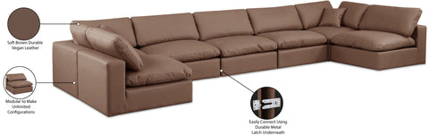 Farrah 197" Brown Vegan Leather Upholstered Sectional, 7-Piece