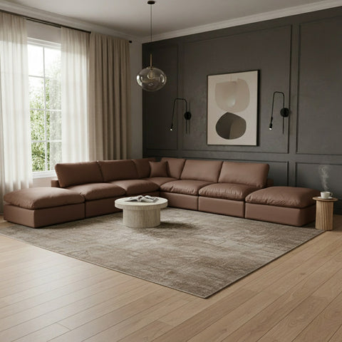 Farrah 157" Brown Vegan Leather Upholstered Sectional, 7-Piece