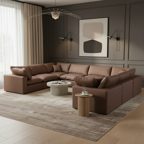 Farrah 158" Brown Vegan Leather Upholstered Sectional, 8-Piece