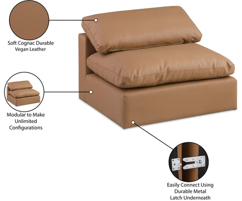 Farrah Cognac Vegan Leather Upholstered Armless Chair, 1 Piece