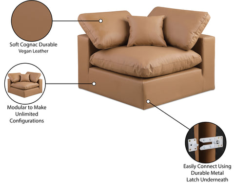 Farrah Cognac Vegan Leather Upholstered Corner Chair, 1 Piece