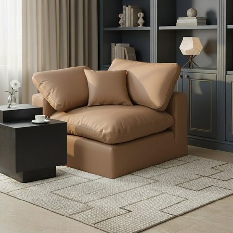 Farrah Cognac Vegan Leather Upholstered Corner Chair, 1 Piece