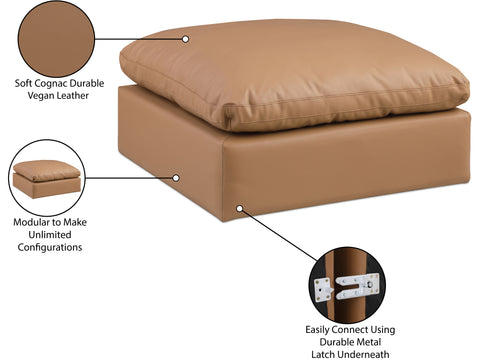 Farrah Cognac Vegan Leather Upholstered Ottoman, 1 Piece