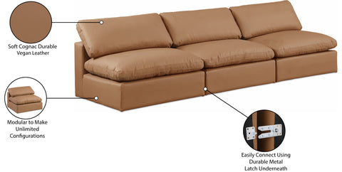 Farrah 117" Cognac Vegan Leather Upholstered Armless Sofa, 3-Piece