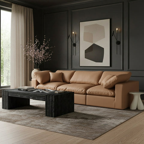 Farrah 119" Cognac Vegan Leather Upholstered Sofa, 3-Piece