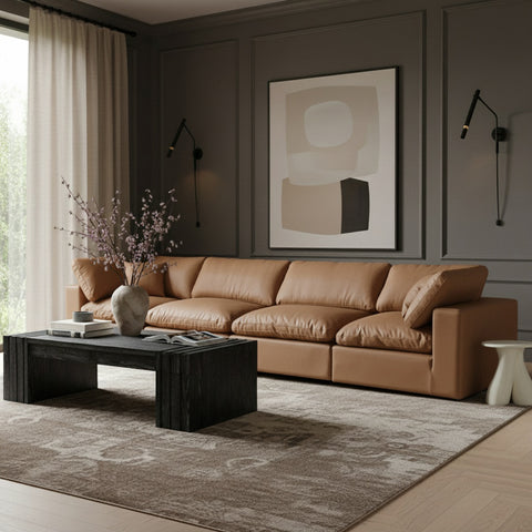 Farrah 158" Cognac Vegan Leather Upholstered Sofa, 4-Piece