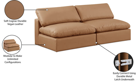 Farrah 78" Cognac Vegan Leather Upholstered Armless Sofa, 2-Piece