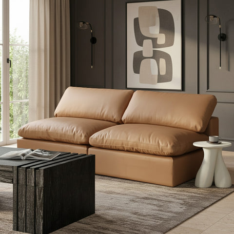 Farrah 78" Cognac Vegan Leather Upholstered Armless Sofa, 2-Piece