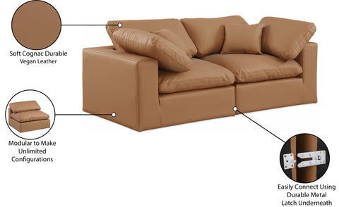 Farrah 80" Cognac Vegan Leather Upholstered Sofa, 2-Piece