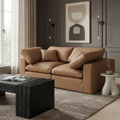 Farrah 80" Cognac Vegan Leather Upholstered Sofa, 2-Piece
