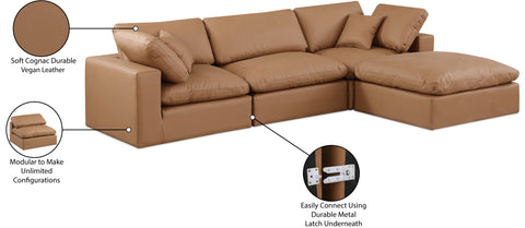 Farrah 119" Cognac Vegan Leather Upholstered Sectional, 4-Piece