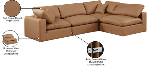 Farrah 119" Cognac Vegan Leather Upholstered Sectional, 4-Piece (Style 2)