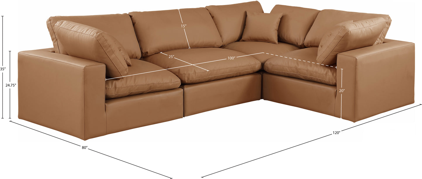 asher cognac vegan leather modular sectional