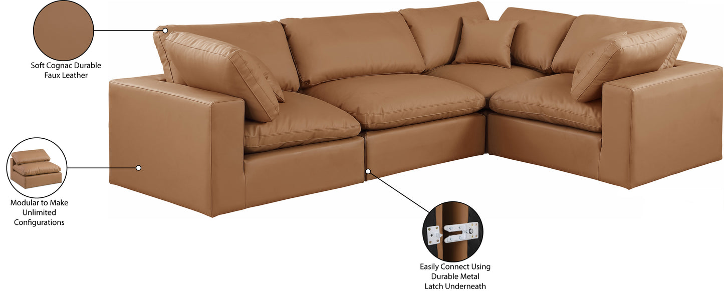 asher cognac vegan leather modular sectional