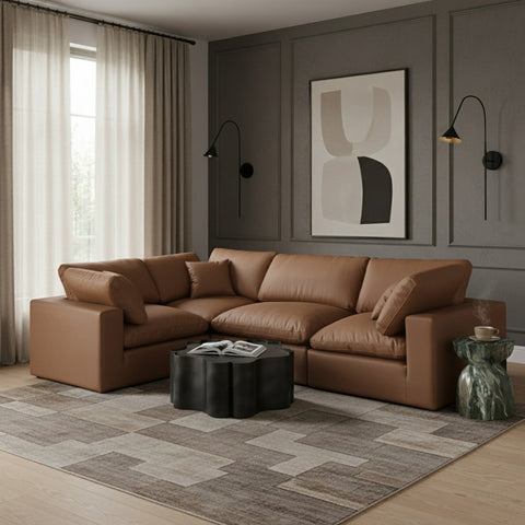 Farrah 119" Cognac Vegan Leather Upholstered Sectional, 4-Piece (Style 3)