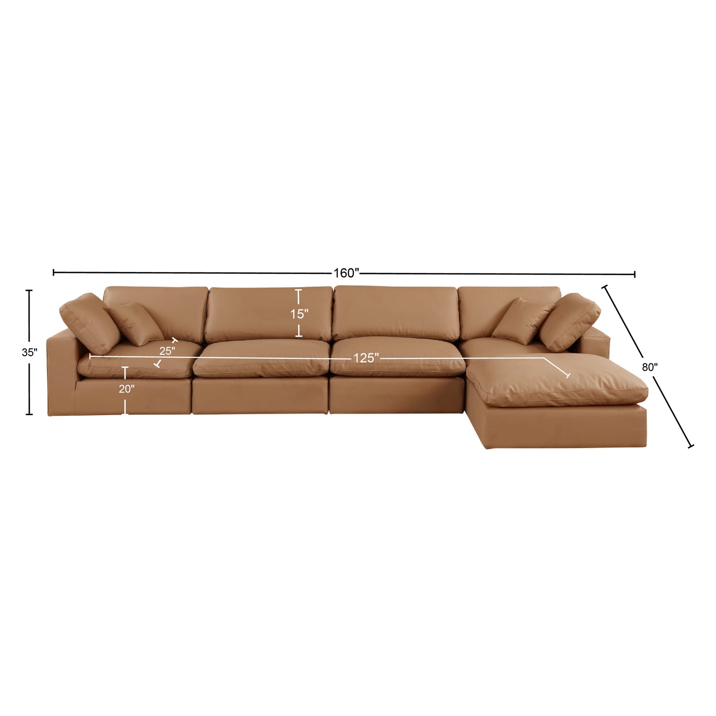 dolce cognac faux leather modular sectional sec5a