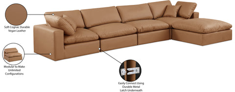 Farrah 158" Cognac Vegan Leather Upholstered Sectional, 5-Piece