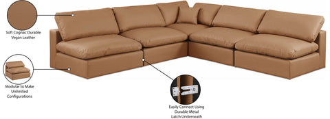 Farrah 118" Cognac Vegan Leather Upholstered Sectional, 5-Piece