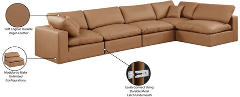 Farrah 158" Cognac Vegan Leather Upholstered Sectional, 5-Piece (Style 2)