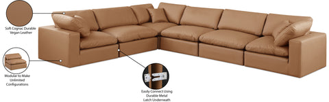 Farrah 158" Cognac Vegan Leather Upholstered Sectional, 6-Piece