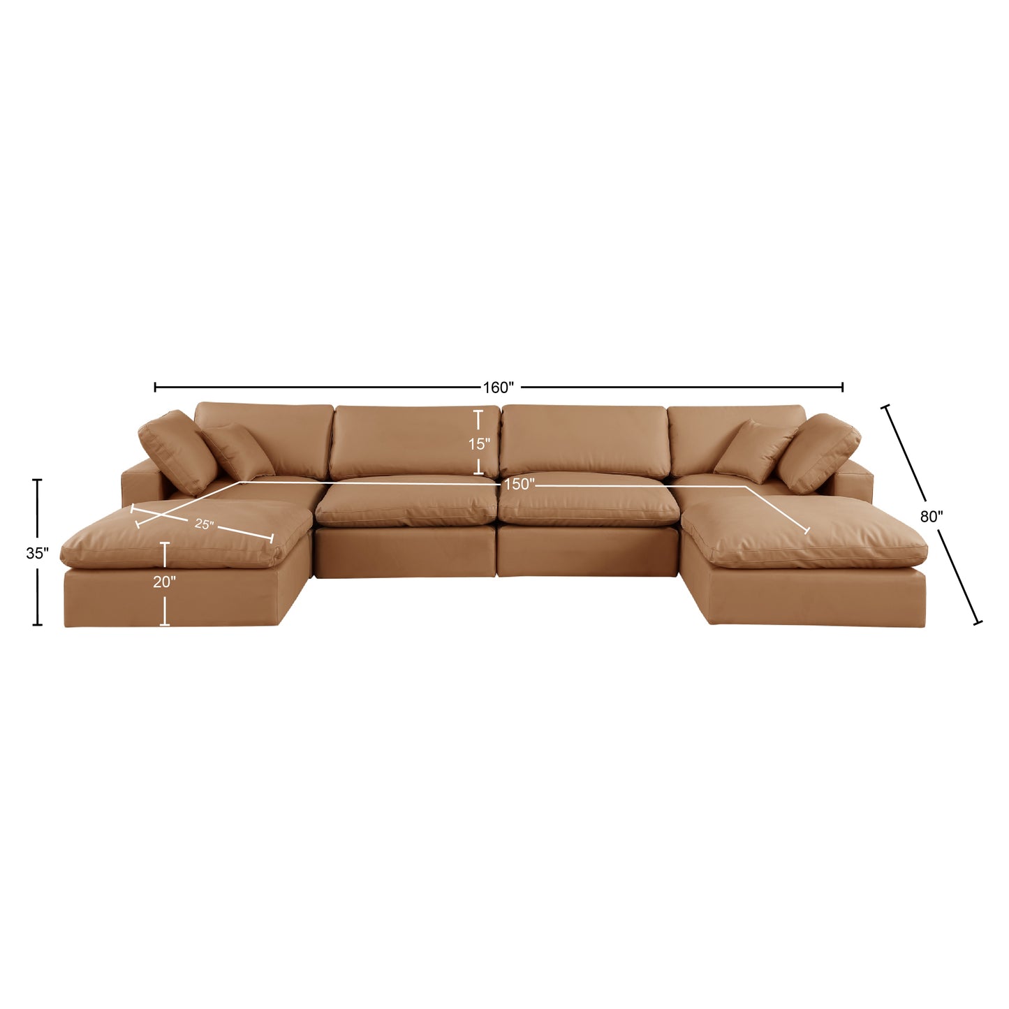 dolce cognac faux leather modular sectional sec6b