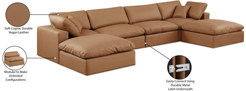 Farrah 158" Cognac Vegan Leather Upholstered Sectional, 6-Piece (Style 2)