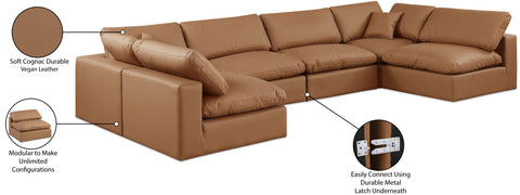 Farrah 158" Cognac Vegan Leather Upholstered Sectional, 6-Piece (Style 3)