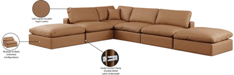 Farrah 157" Cognac Vegan Leather Upholstered Sectional, 6-Piece