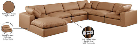 Farrah 158" Cognac Vegan Leather Upholstered Sectional, 7-Piece
