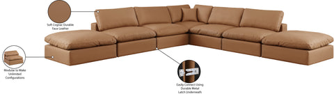 Farrah 157" Cognac Vegan Leather Upholstered Sectional, 7-Piece