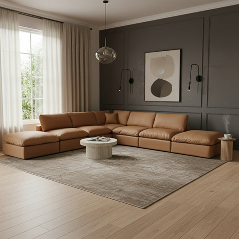 Farrah 157" Cognac Vegan Leather Upholstered Sectional, 7-Piece