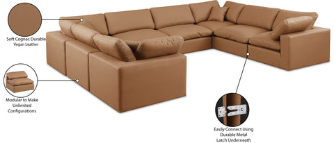 Farrah 158" Cognac Vegan Leather Upholstered Sectional, 8-Piece