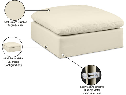 Farrah Cream Vegan Leather Upholstered Ottoman, 1 Piece