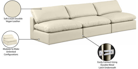 Farrah 117" Cream Vegan Leather Upholstered Armless Sofa, 3-Piece