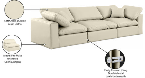 Farrah 119" Cream Vegan Leather Upholstered Sofa, 3-Piece